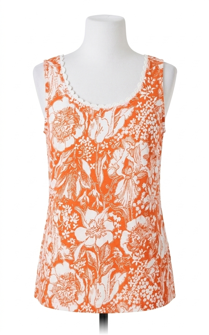 NEW LILLY PULITZER gabbie crochet trimmed knit tank top in sunset orange budding